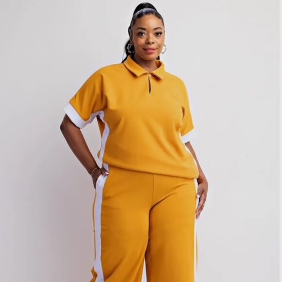 Dani Plus Mustard & White Techno Knit Pant Set - Picture 4 of 6